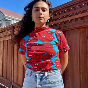 Nooworks Mouths print mock neck Top